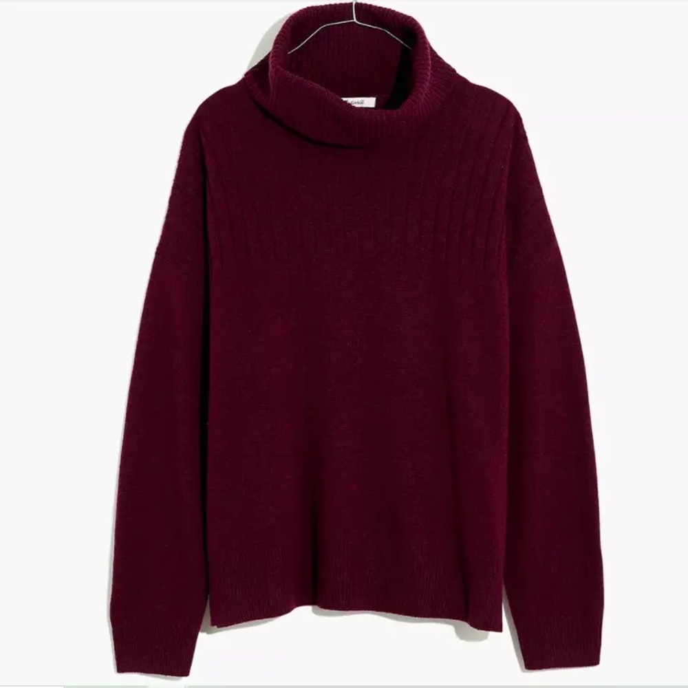 Madewell Hickory Wool Blend Turtleneck Relaxed Fit Sweater Burgundy Small NC230